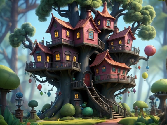An elaborate, whimsical, treehous...