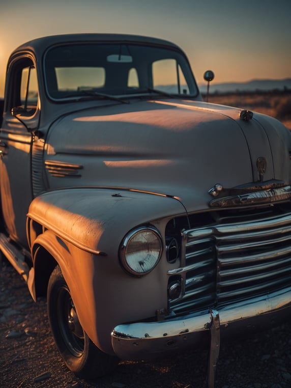 Vintage Pickup Glows at Sunset