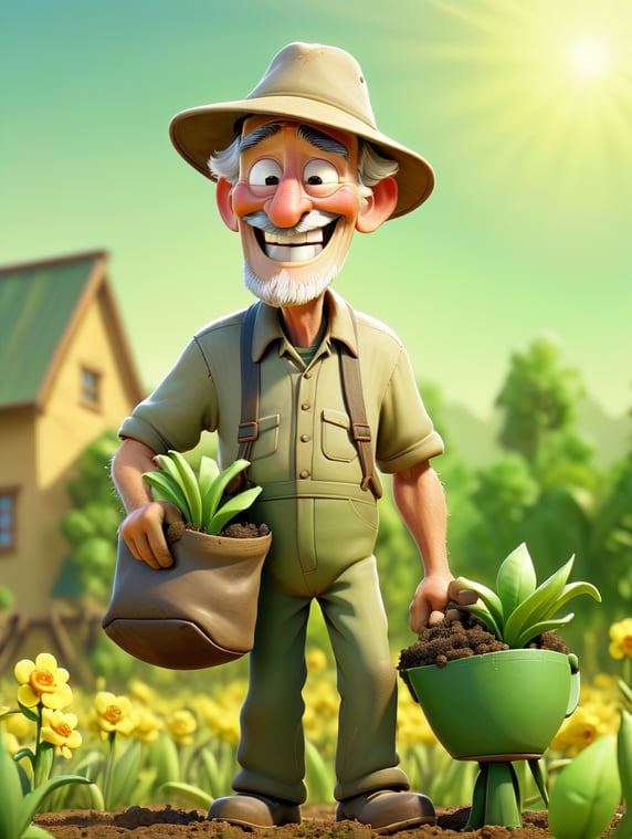 Old male farmer standing in a fie...