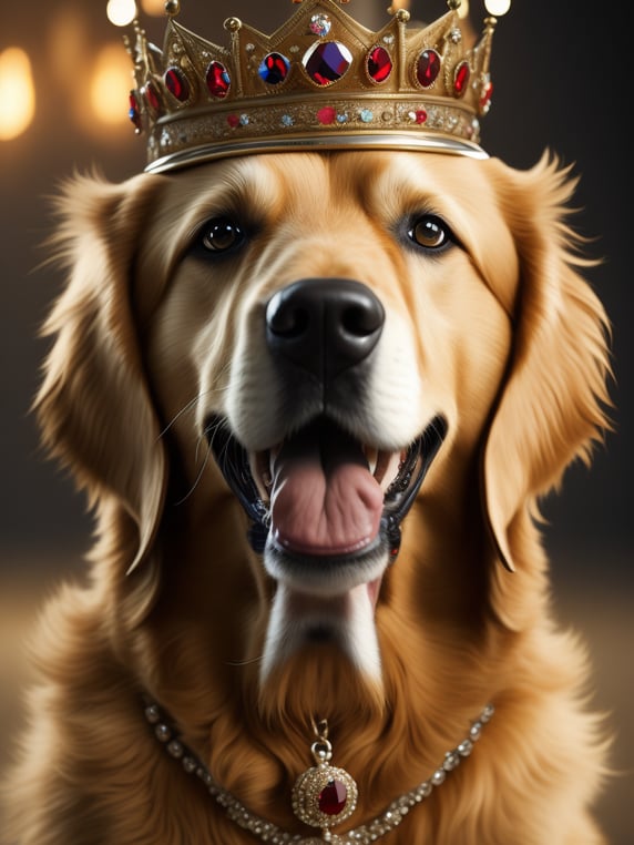 golden retriever with crown and j...