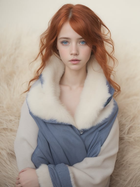 big blue eyes girl, red hair, hyp...