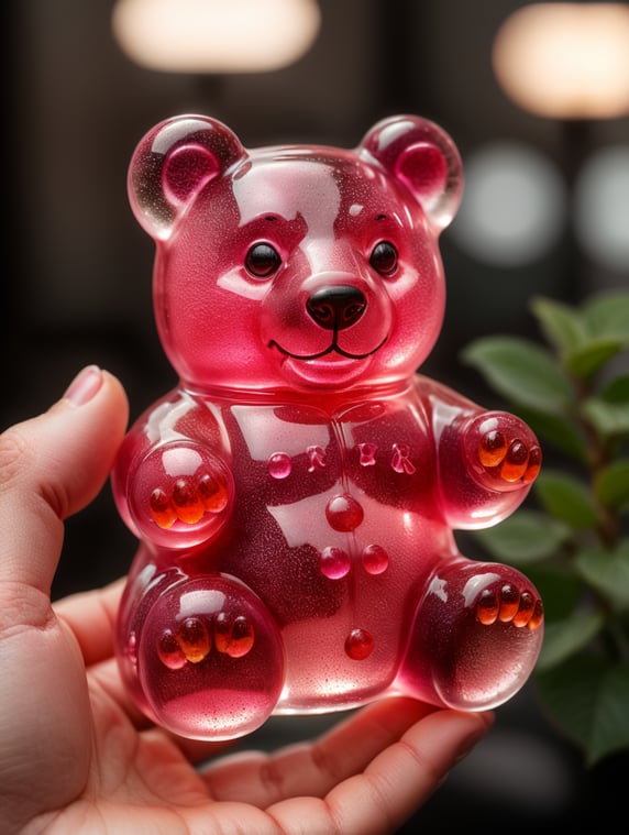 transparent pink 3D gummy bear ta...