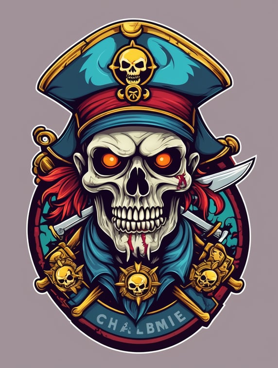 Zombie skull captain pirate masco...