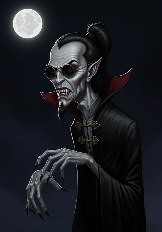 A thin, pale vampire with gray sk...