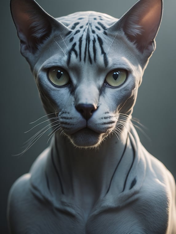 tattoos on a bold white sphynx cat