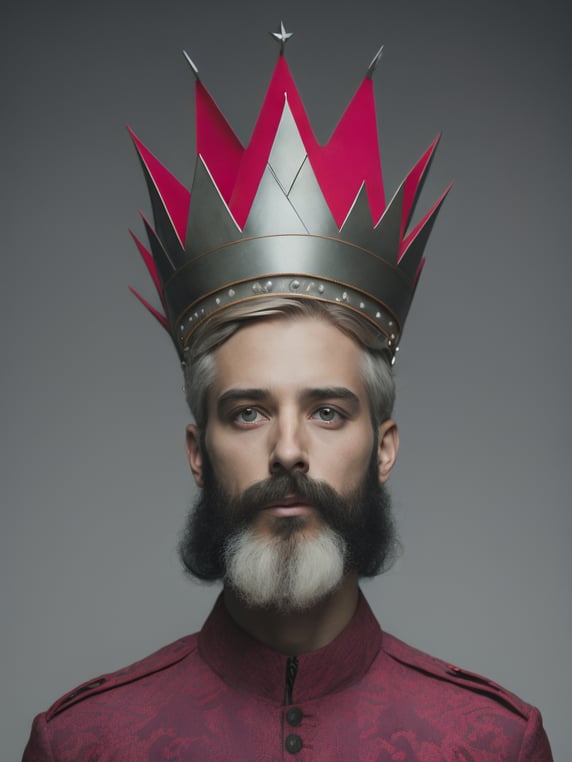 a man wearing a crown with pink p...