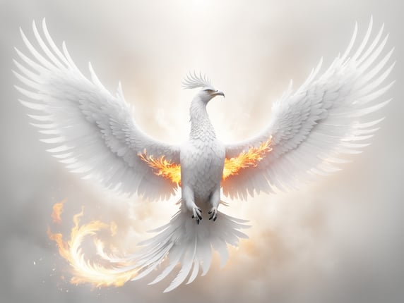 Fire phoenix bird with fiery wing...