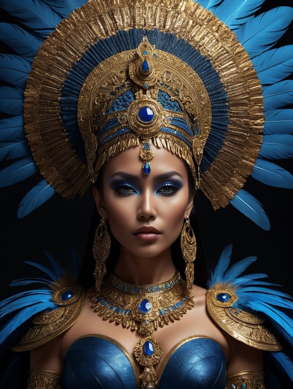 A tan skin mayan queen all blue a...