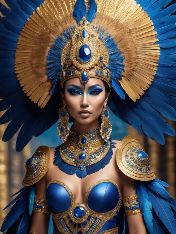 A tan skin mayan queen all blue a...
