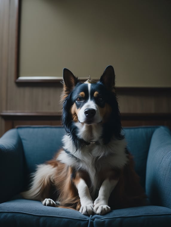 Dog wearing a crown sitting on a ...
