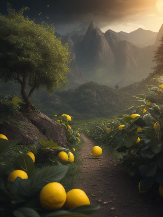 nature landscape with lemons and ...