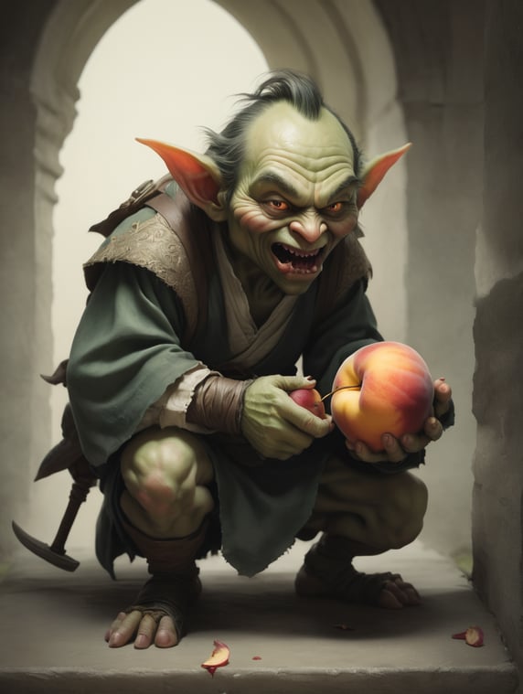 un duende robando una durazno que...