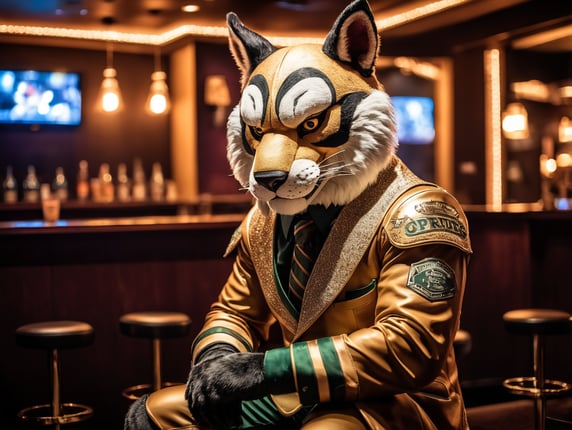 College mascot sits in stripclub