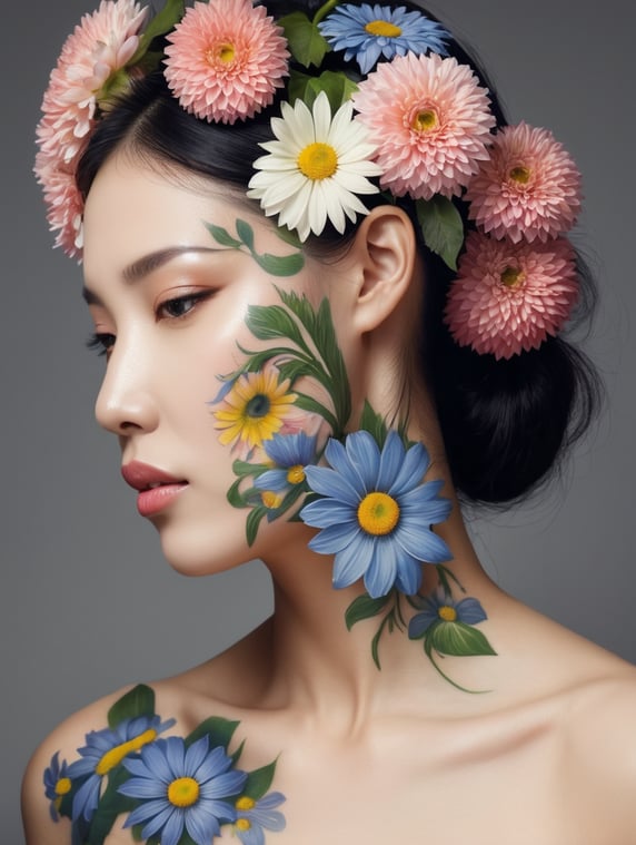 Woman with flowers growing out of...