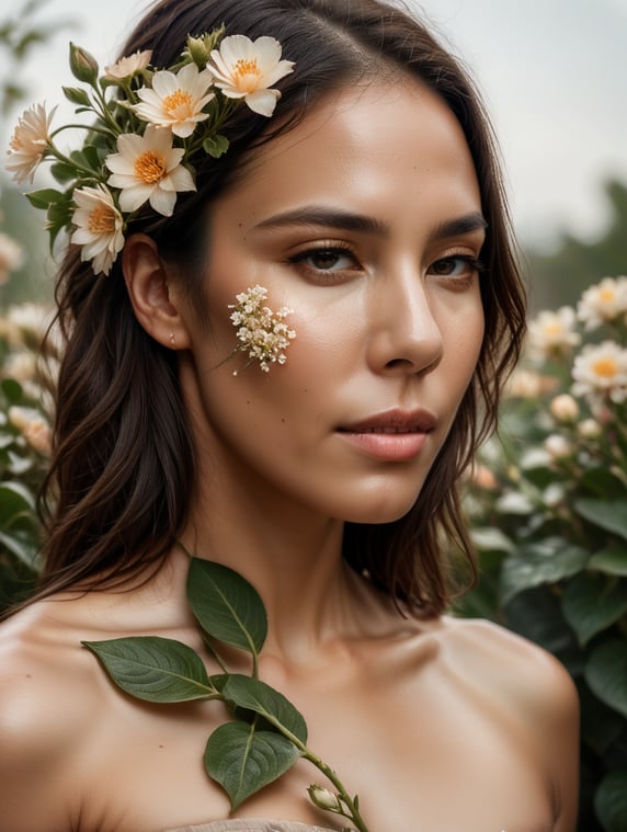 Woman with flowers growing out of...