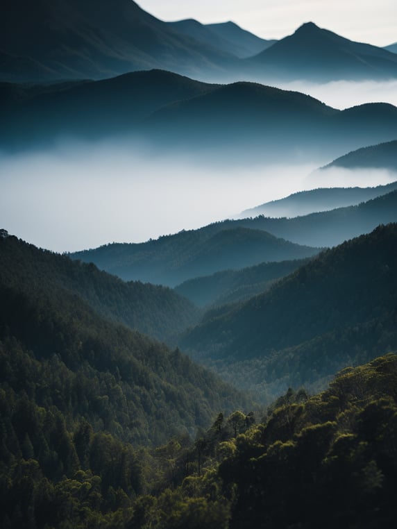 Blurred landscape of blue mountains