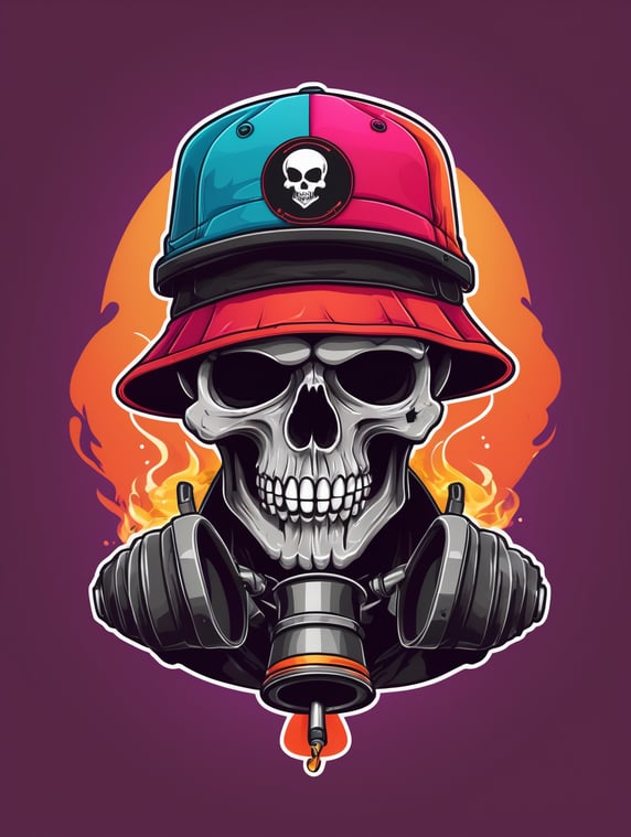 smoking skull wearing bucket hat ...