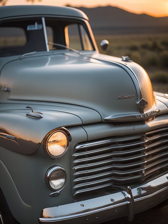 Vintage Pickup Glows at Sunset