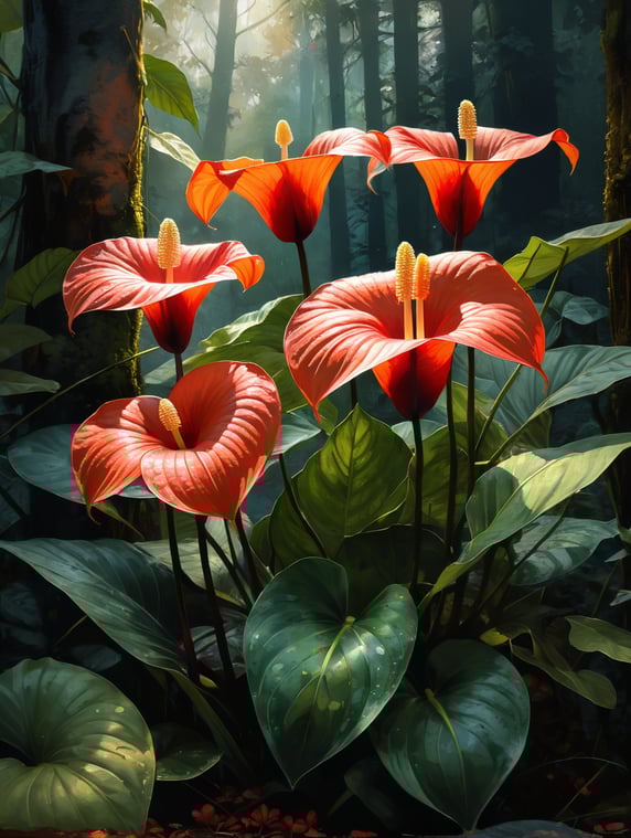anthurium flowers growing in a lu...