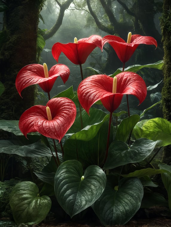 anthurium flowers growing in a lu...