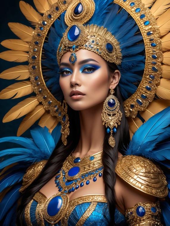 A tan skin mayan queen all blue a...