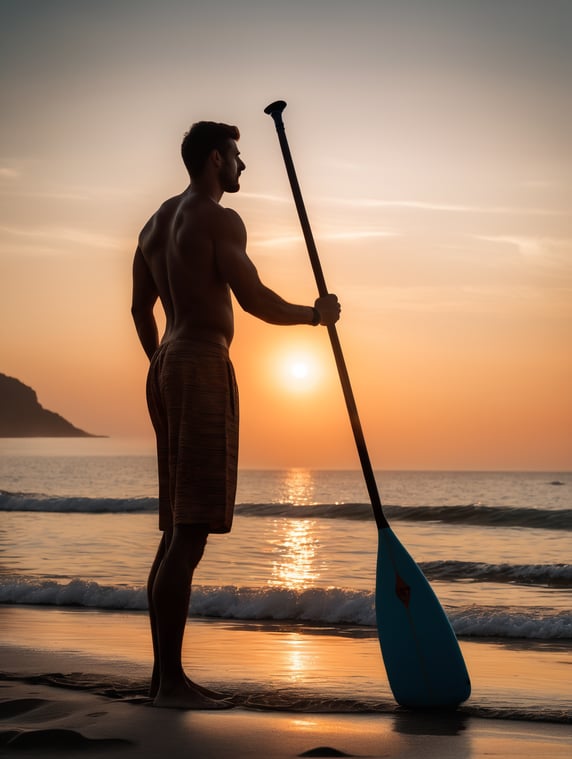 Athletic man standing holding pad...
