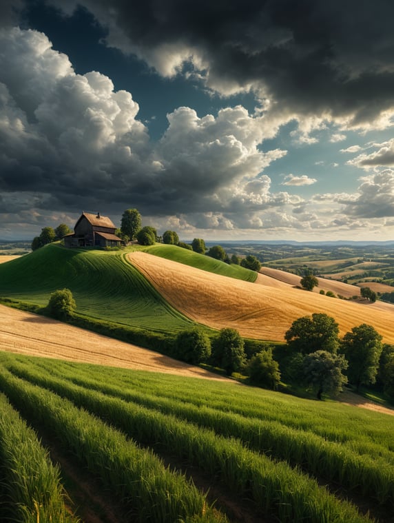 Grassy hill landscape wheat farm ...