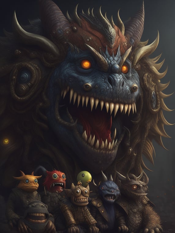 Many monsters, doodle art style, ...