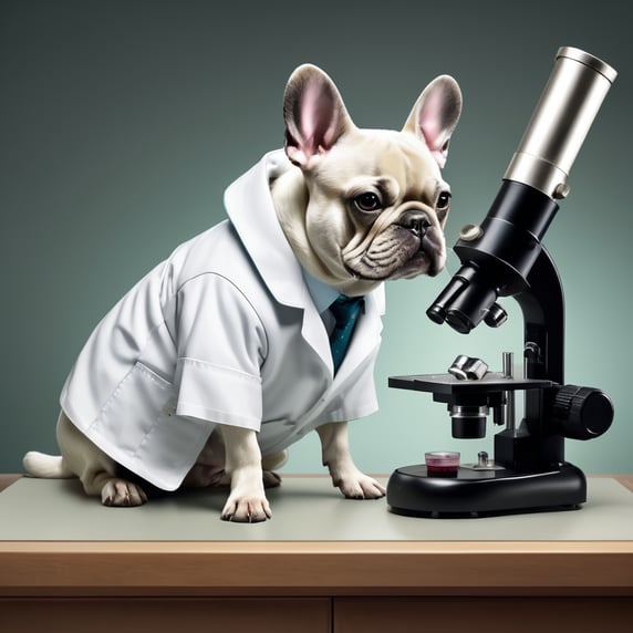 French bulldog into a microscope....
