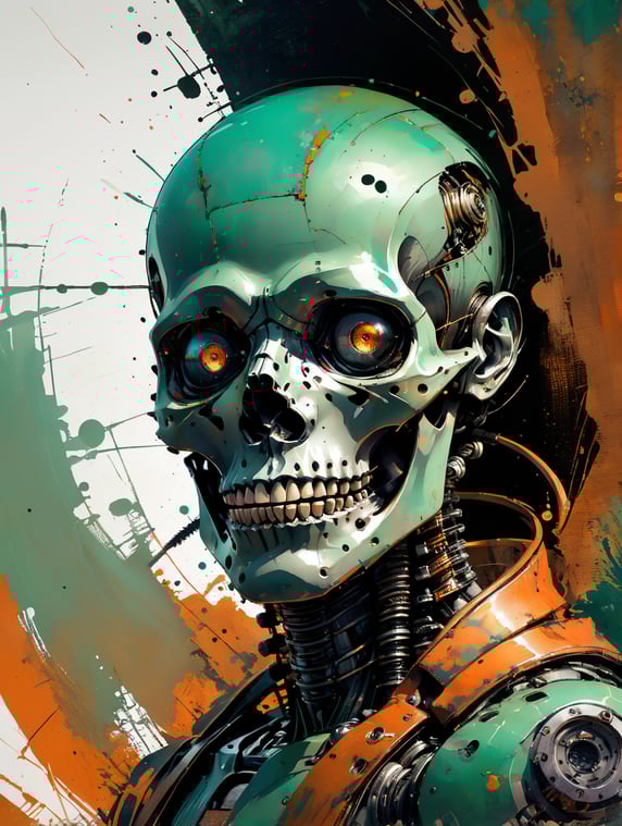 a skinny full-body robot painted ...