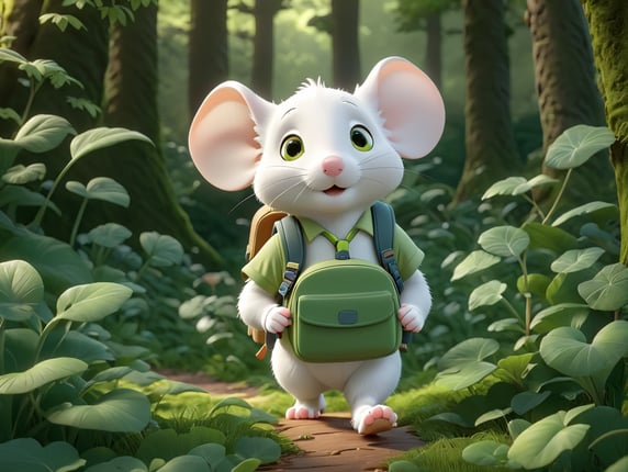 Cute white mouse with a backpack ...
