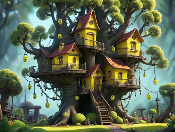 An elaborate, whimsical, bright y...
