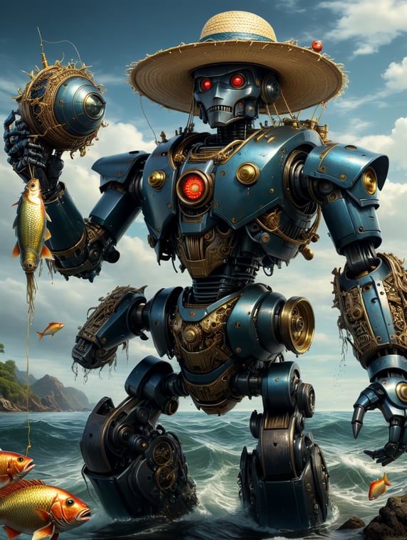 A robot android that catches fish...