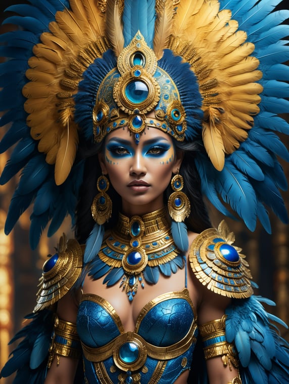 A tan skin mayan queen all blue a...