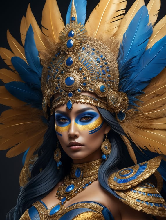 A tan skin mayan queen all blue a...