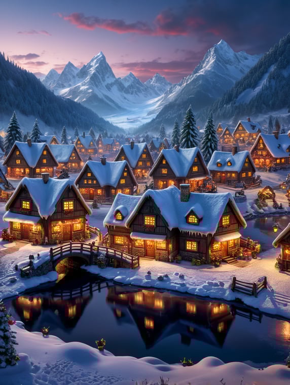 A picturesque, snowy village at d...