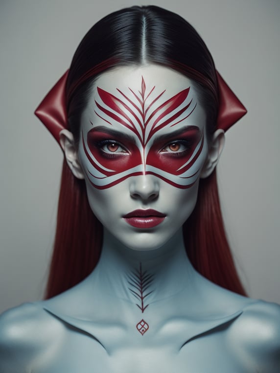 a woman with red facial tattoos a...
