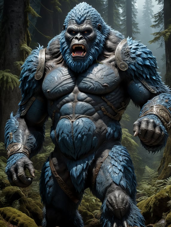 full body shot of blue sasquatch,...