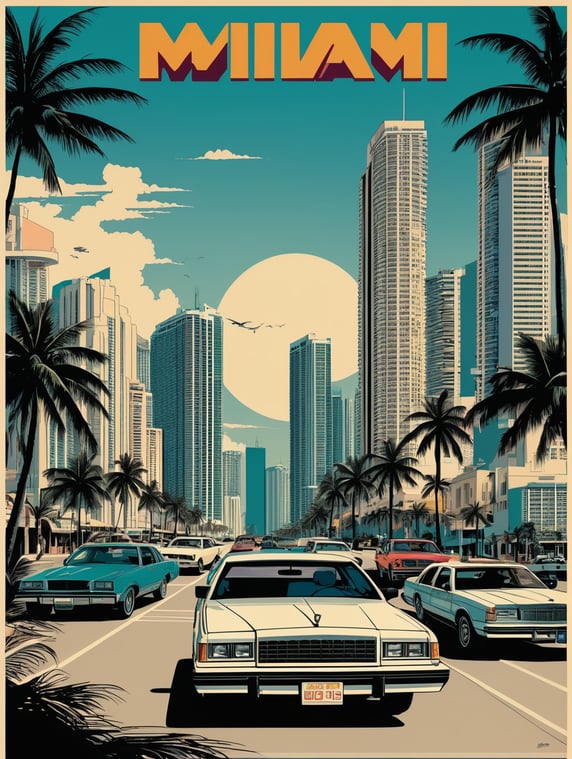 Miami 1984 style eye-catching pos...