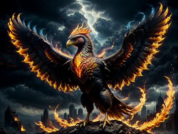 Fire phoenix bird with fiery wing...