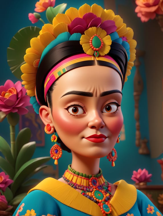 Portrait of Frida Kahlo, bright a...