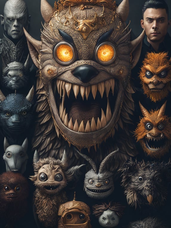 Many monsters, doodle art style, ...