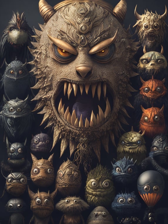 Many monsters, doodle art style, ...