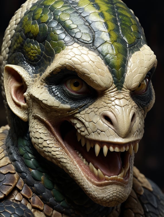humanoid, human face, reptile ski...