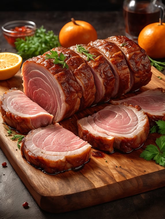 moked pork tail meat in wavy slic...